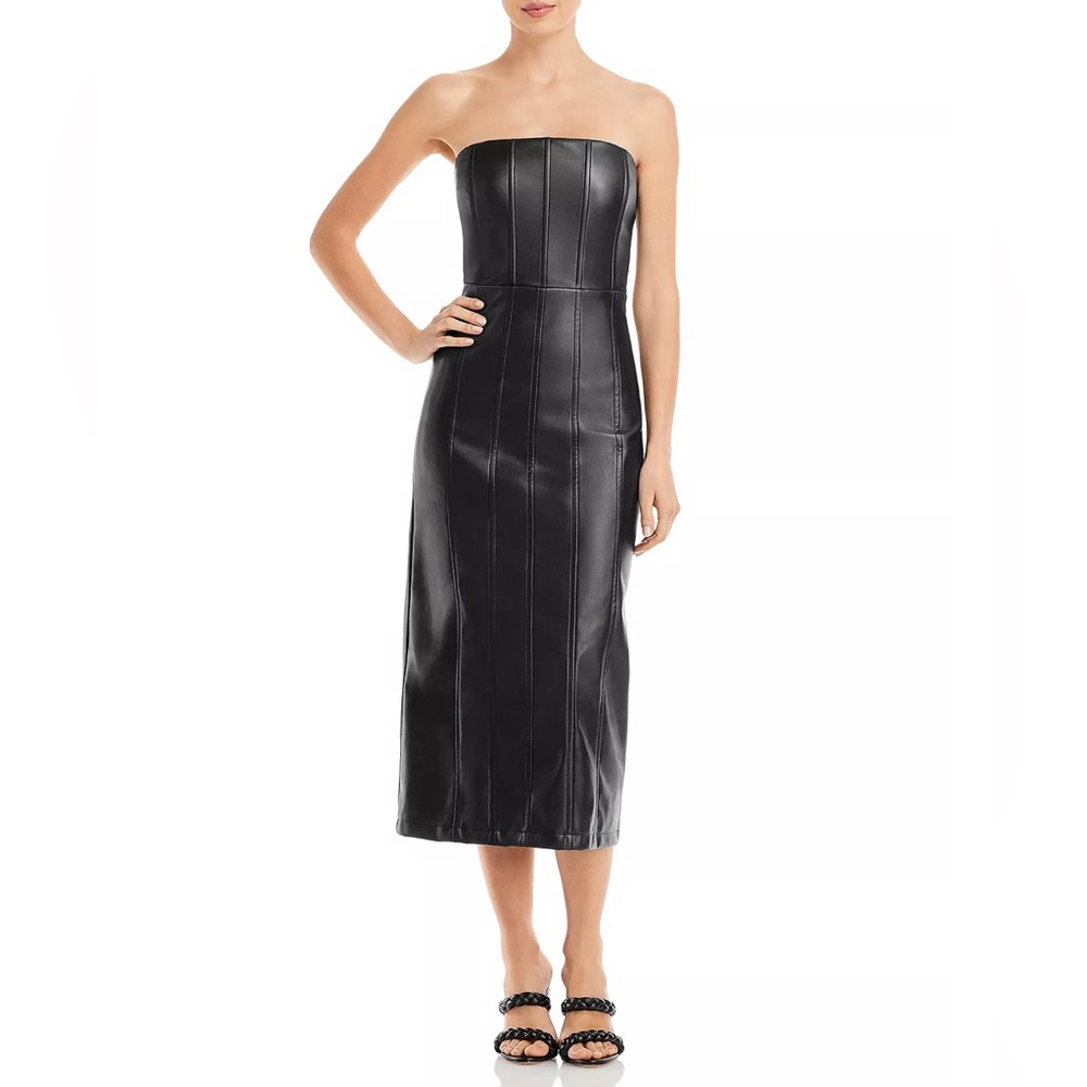 EN SAISON Strapless Vegan Leather Midi Dress